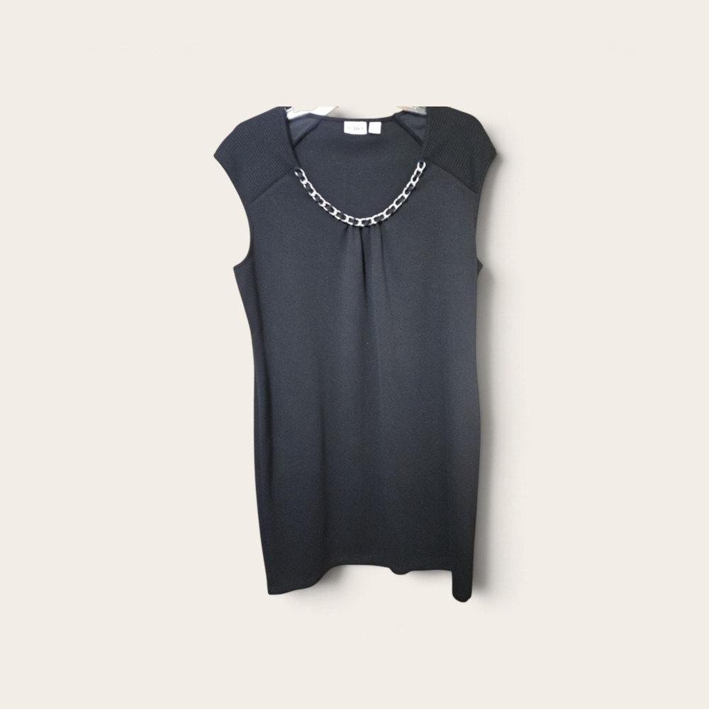 Cato Black Sheath Dress Silver Chain Neckline Ribbed Shoulder Sleeveless 14